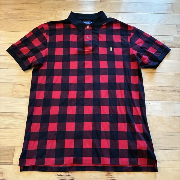 Ralph Lauren Tartan Plaid Polo Shirt Mens XLT Red Black Holiday Big And Tall - Picture 3 of 6